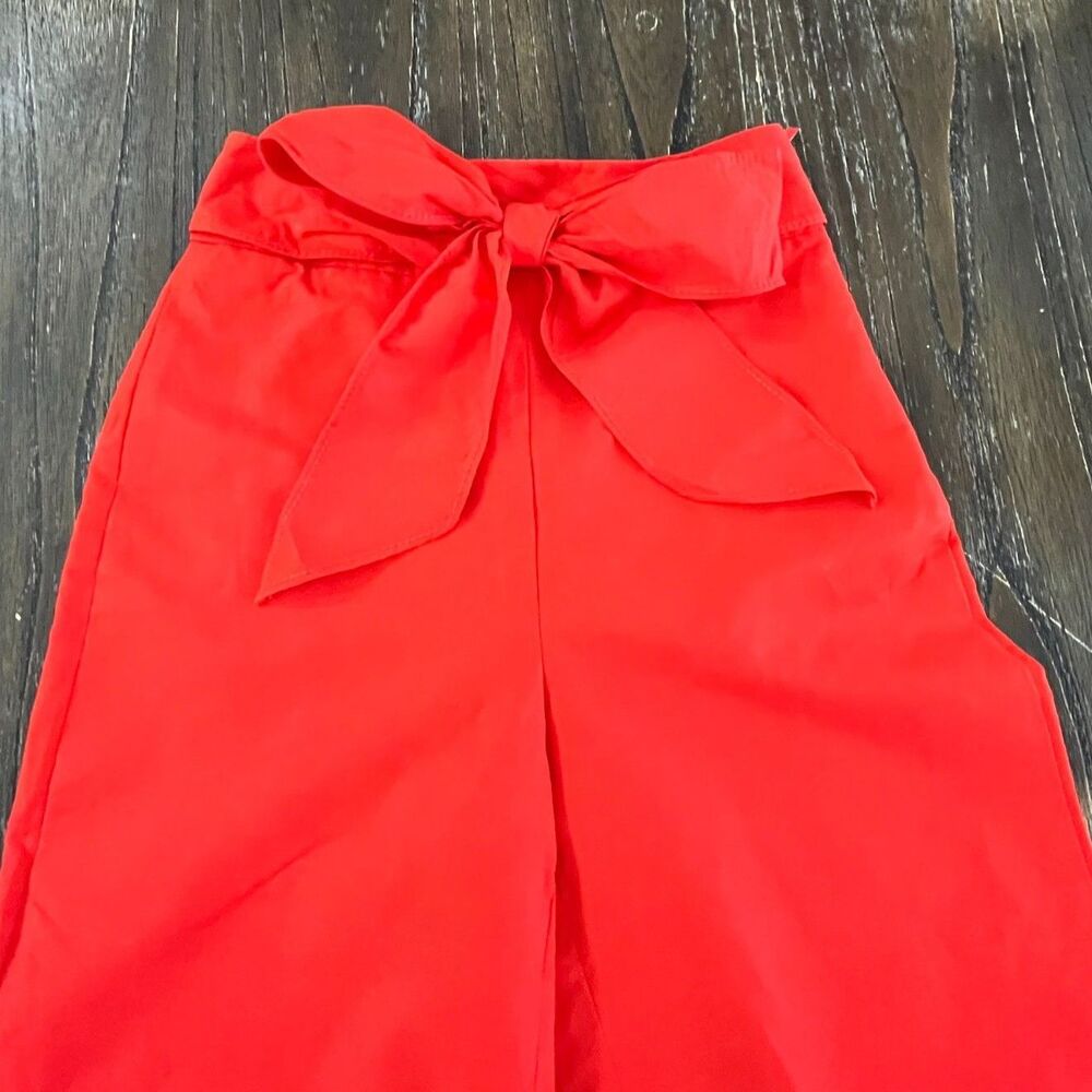 Kate Spade Slub Cotton Bow Tie Waist Culotte Pants Red Size 00 NWT - Picture 7 of 12